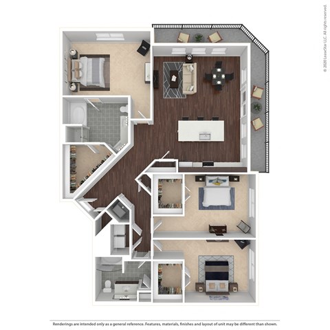 Floor plan for 3 beds, 2 baths, 1731 sqft