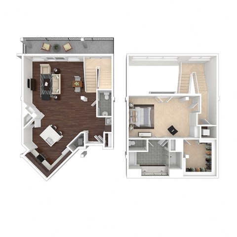 Floor plan for 1 bed, 1.5 baths, 1463 sqft