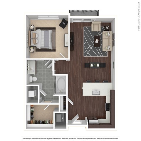 Floor plan for 1 bed, 1 bath, 761 sqft