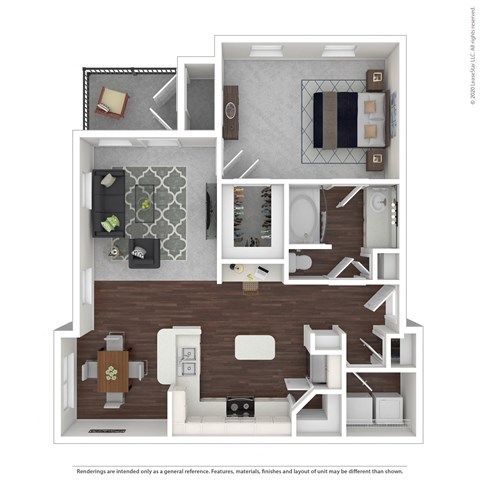 Floor plan for 1 bed, 1 bath, 827 sqft