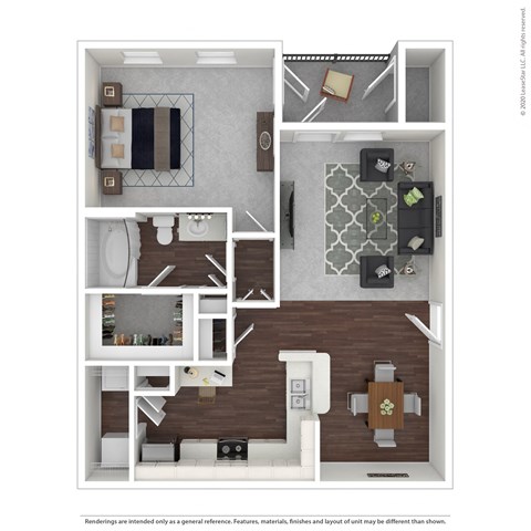 Floor plan for 1 bed, 1 bath, 832 sqft