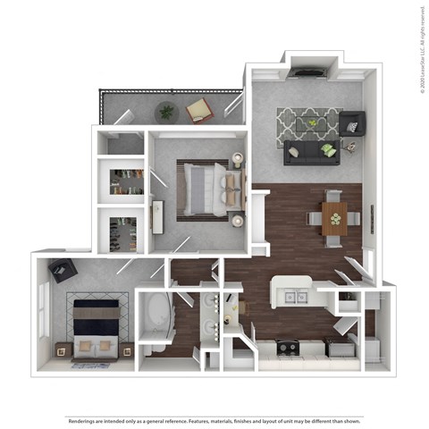 Floor plan for 2 beds, 1 bath, 1007 sqft