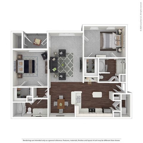 Floor plan for 2 beds, 2 baths, 1175 sqft