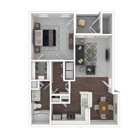Floor plan for 1 bed, 1 bath, 762 sqft