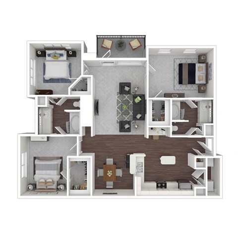 Floor plan for 3 beds, 2 baths, 1397 sqft