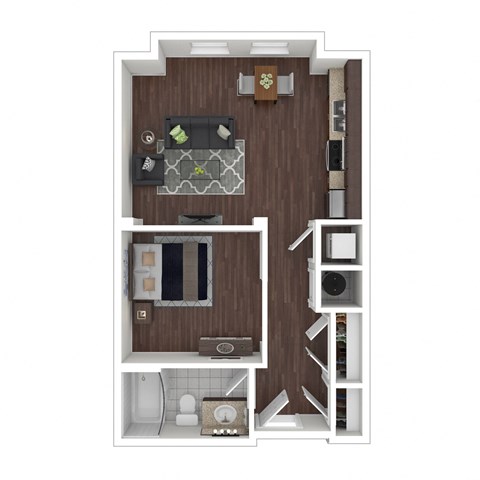 Floor plan for studio, 1 bath, 621 sqft