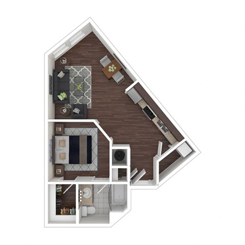 Floor plan for studio, 1 bath, 646 sqft