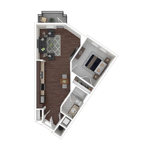 Floor plan for 1 bed, 1 bath, 747 sqft