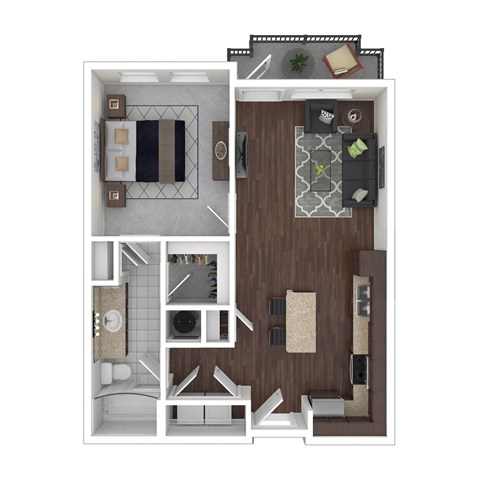 Floor plan for 1 bed, 1 bath, 751 sqft