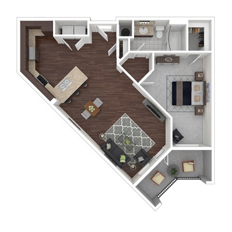Floor plan for 1 bed, 1 bath, 857 sqft