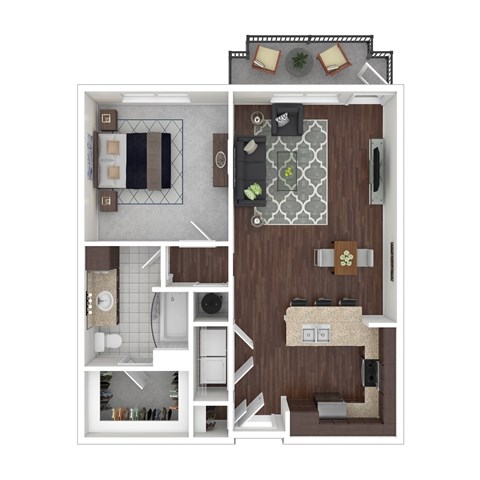 Floor plan for 1 bed, 1 bath, 866 sqft