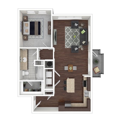 Floor plan for 1 bed, 1 bath, 973 sqft