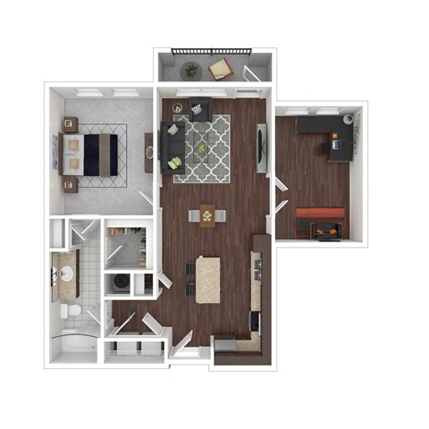 Floor plan for 1 bed, 1 bath, 927 sqft