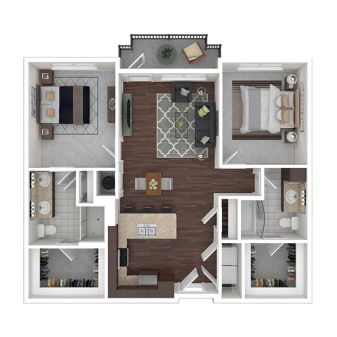 Floor plan for 2 beds, 2 baths, 1112 sqft