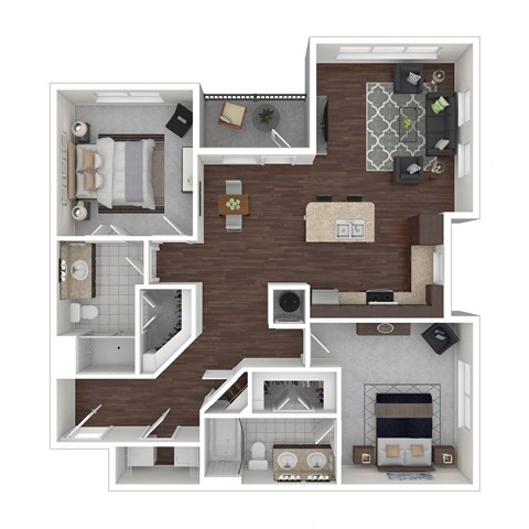 Floor plan for 2 beds, 2 baths, 1165 sqft