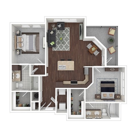 Floor plan for 2 beds, 2 baths, 1223 sqft