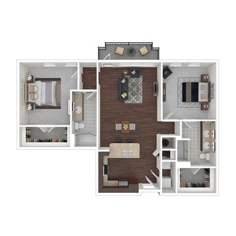 Floor plan for 2 beds, 2 baths, 1212 sqft