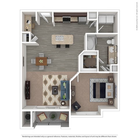 Floor plan for 1 bed, 1 bath, 898 sqft