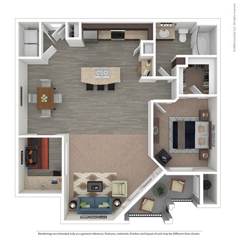 Floor plan for 1 bed, 1 bath, 1040 sqft