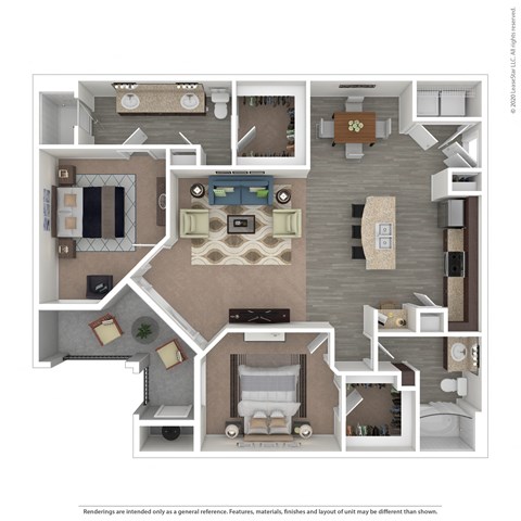 Floor plan for 2 beds, 2 baths, 1213 sqft