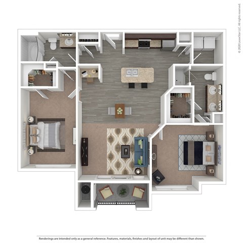Floor plan for 2 beds, 2 baths, 1308 sqft