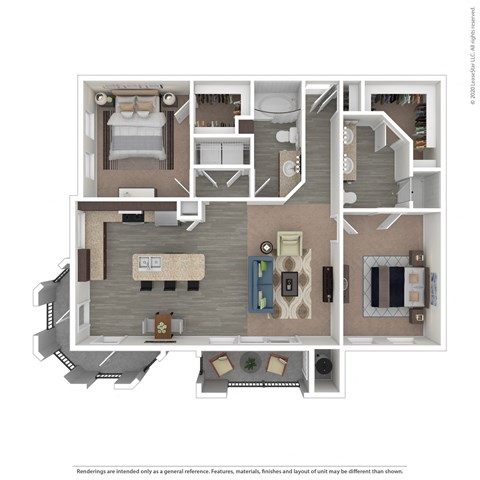 Floor plan for 2 beds, 2 baths, 1219 sqft