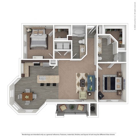 Floor plan for 2 beds, 2 baths, 1297 sqft
