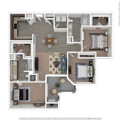 Floor plan for 3 beds, 2 baths, 1396 sqft