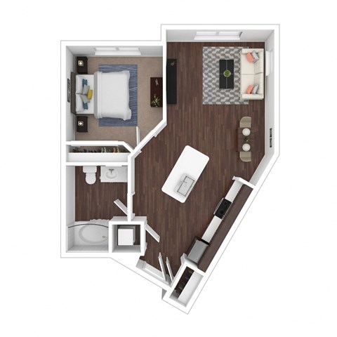 Floor plan for 1 bed, 1 bath, 640 sqft