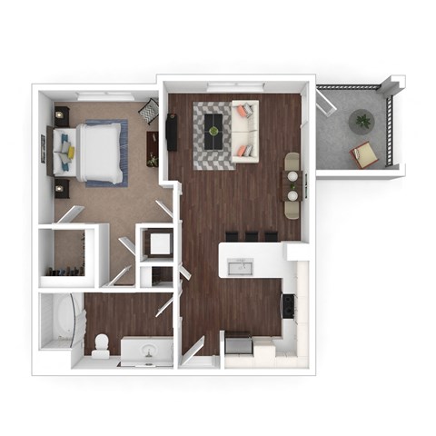Floor plan for 1 bed, 1 bath, 724 sqft