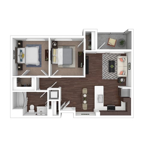 Floor plan for 2 beds, 1 bath, 901 sqft