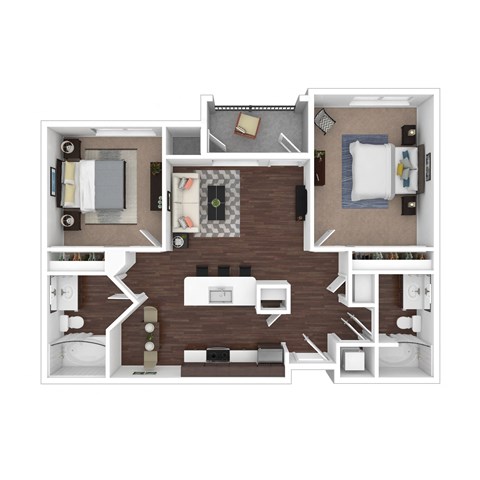 Floor plan for 2 beds, 2 baths, 928 sqft