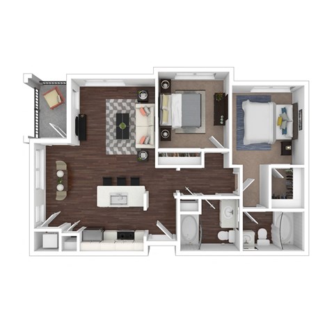 Floor plan for 2 beds, 2 baths, 979 sqft