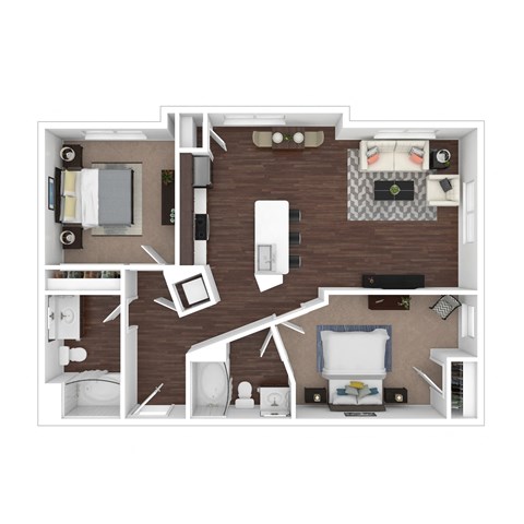 Floor plan for 2 beds, 2 baths, 1101 sqft