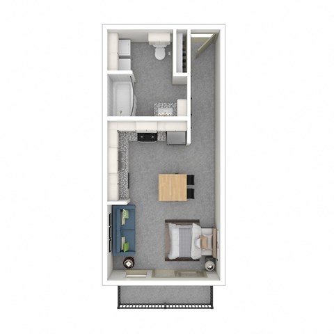 Floor plan for studio, 1 bath, 420 sqft