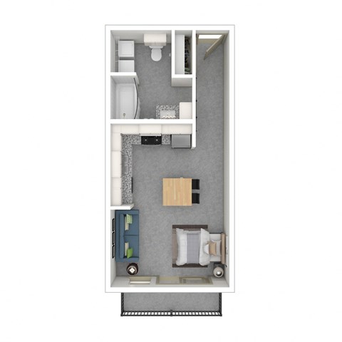 Floor plan for studio, 1 bath, 420 sqft