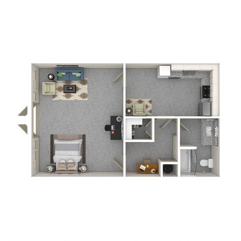 Floor plan for studio, 1 bath, 516 sqft