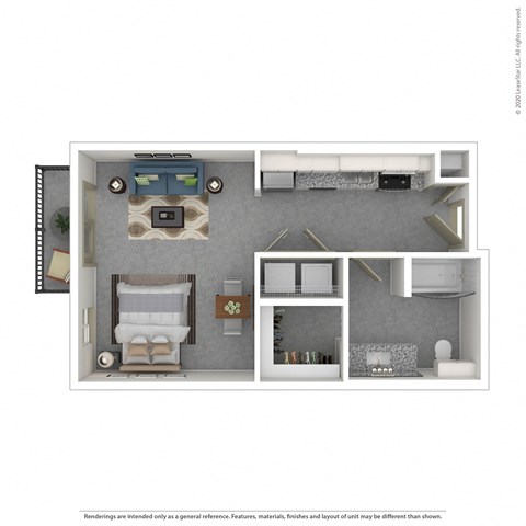 Floor plan for studio, 1 bath, 516 sqft