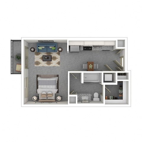 Floor plan for studio, 1 bath, 555 sqft