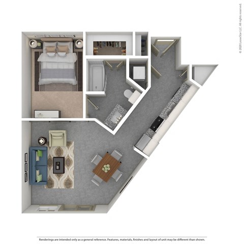 Floor plan for studio, 1 bath, 715 sqft
