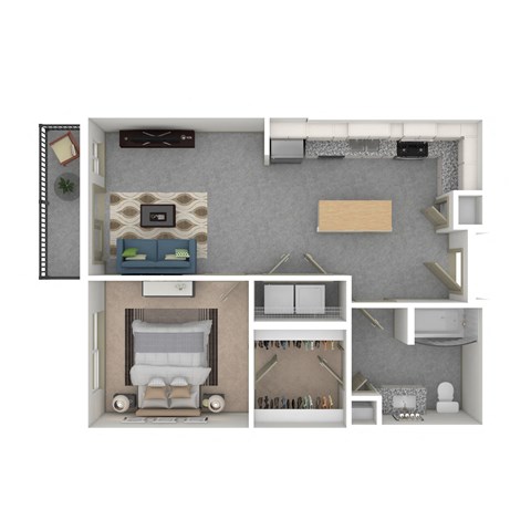 Floor plan for 1 bed, 1 bath, 705 sqft