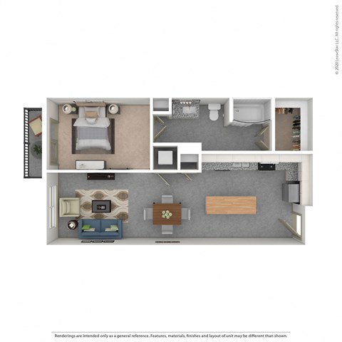 Floor plan for 1 bed, 1 bath, 720 sqft