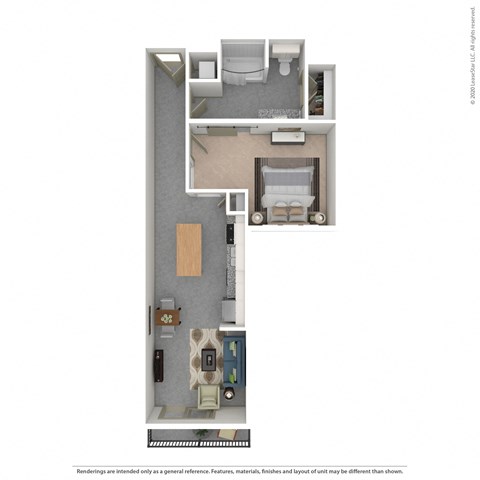 Floor plan for 1 bed, 1 bath, 774 sqft