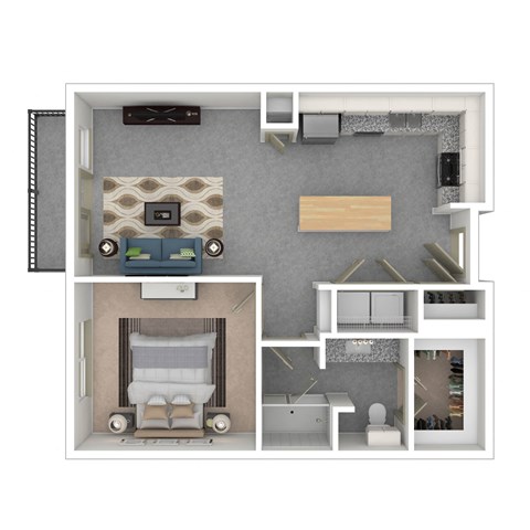 Floor plan for 1 bed, 1 bath, 840 sqft