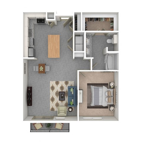 Floor plan for 1 bed, 1 bath, 896 sqft