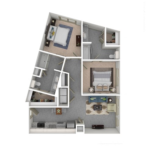 Floor plan for 2 beds, 2 baths, 986 sqft