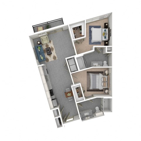 Floor plan for 2 beds, 2 baths, 989 sqft