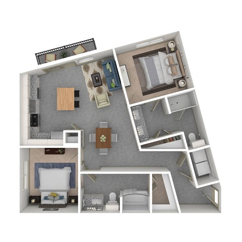 Floor plan for 2 beds, 2 baths, 1036 sqft