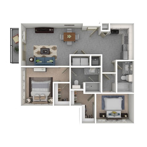 Floor plan for 2 beds, 2 baths, 1046 sqft