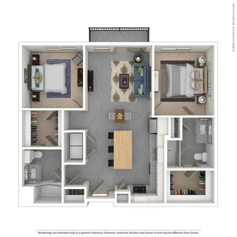 Floor plan for 2 beds, 2 baths, 1152 sqft
